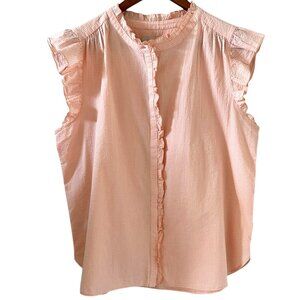 LOFT NEW Flutter Sleeve Button Front Seersucker Shirt Size XL